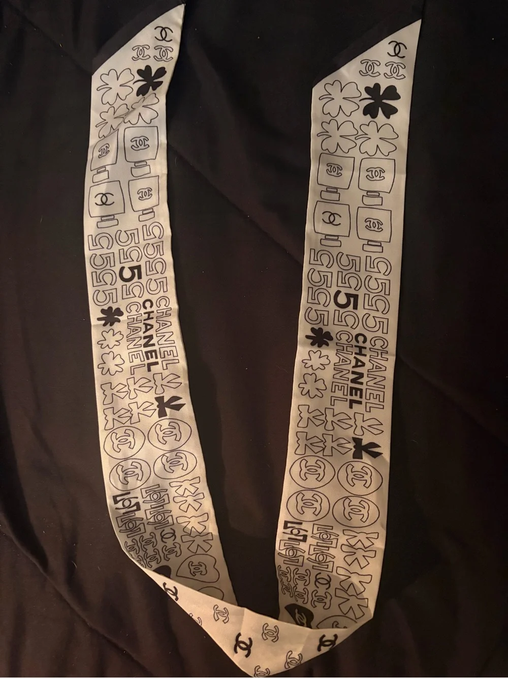 Inspired  White and Black Logo Twilly Scarf Accent